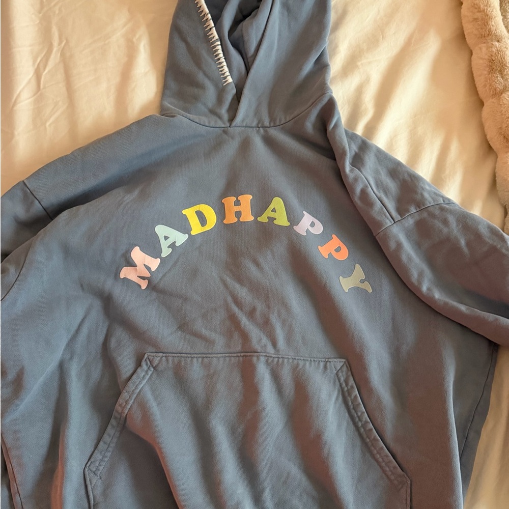MadHappy Blue Hoodie with Colorful Arch Logo
